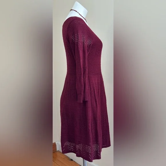 AEO American Eagle Outfitters 3/4 Sleeve, Burgundy, Knitted Dress Sz. L - Picture 3 of 14
